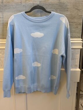 Large Light Blue Cloud Pattern Knit Sweater